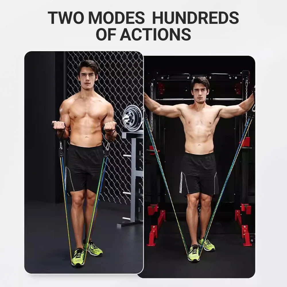 10-14Pcs/Set Pull Rope Bodybuilding Resistance Bands Set Multi-Function Tensioner Suit Muscle Training Belt Elastic Bands