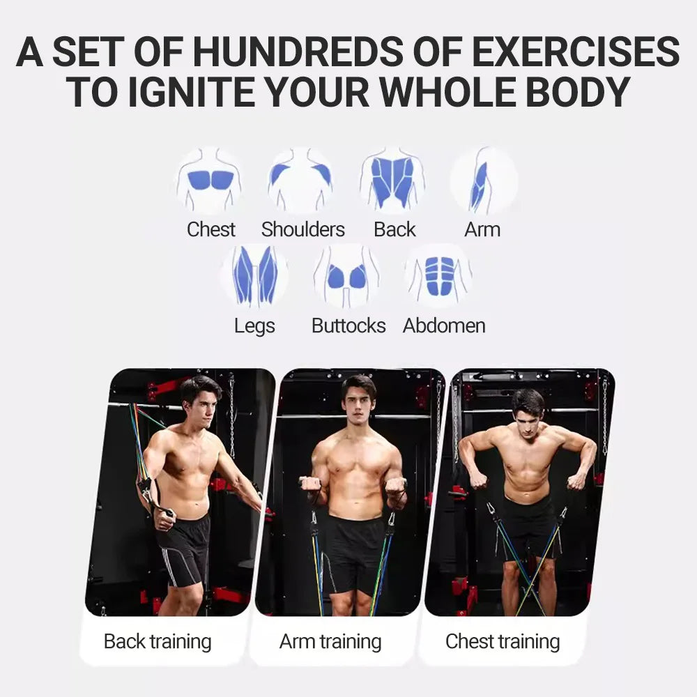 10-14Pcs/Set Pull Rope Bodybuilding Resistance Bands Set Multi-Function Tensioner Suit Muscle Training Belt Elastic Bands