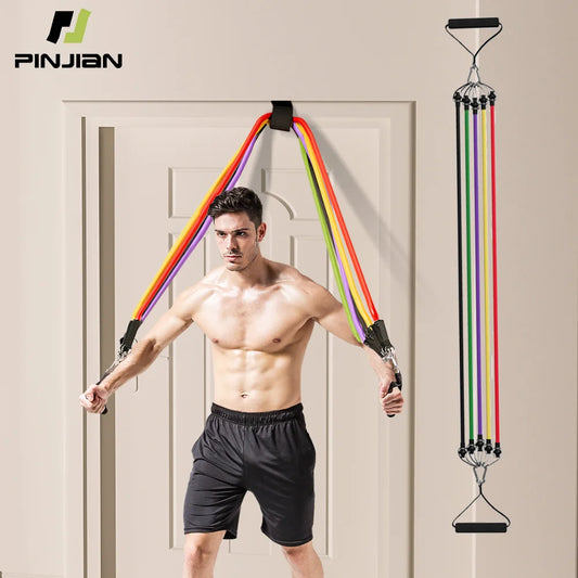 10-14Pcs/Set Pull Rope Bodybuilding Resistance Bands Set Multi-Function Tensioner Suit Muscle Training Belt Elastic Bands